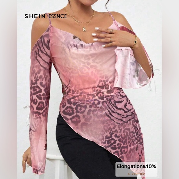 NWT SHEIN Pink Leopard Print Cold Shoulder Top✨ - Picture 3 of 5
